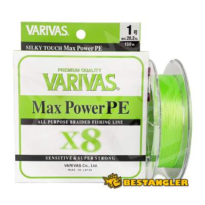 Varivas Max Power PE X8 Lime Green #0.8 150 m 0.148 mm 7.58 kg