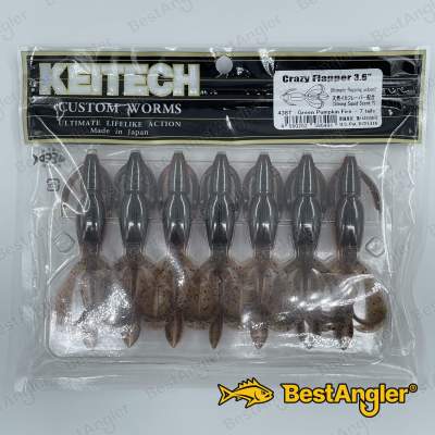Keitech Crazy Flapper 3.6" Green Pumpkin Fire - #438
