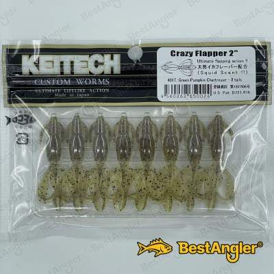 Keitech Crazy Flapper 2" Green Pumpkin Chartreuse - #401