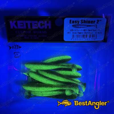 Keitech Easy Shiner 2" Green Pumpkin Chartreuse - #401 - UV