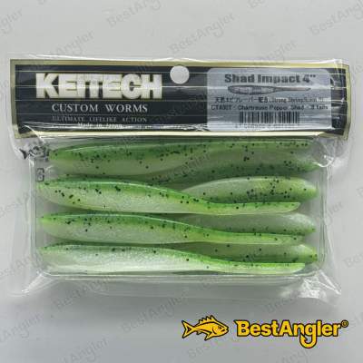 Keitech Shad Impact 4" Chartreuse Pepper Shad - CT#30