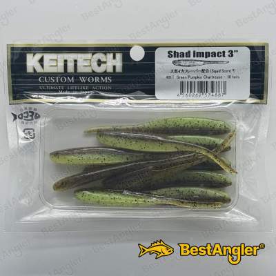 Keitech Shad Impact 3" Green Pumpkin Chartreuse - #401