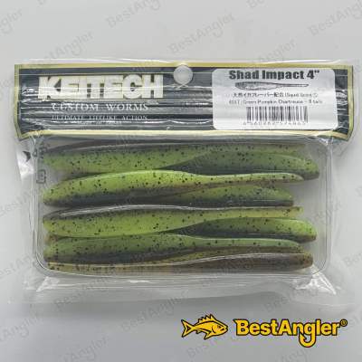 Keitech Shad Impact 4" Green Pumpkin Chartreuse - #401