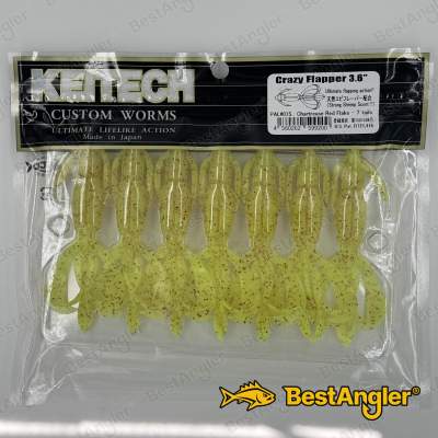Keitech Crazy Flapper 3.6" Chartreuse Red Flake - PAL#01