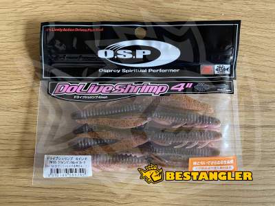 O.S.P DoLive Shrimp 4" Green Pumpkin/Pink & Red Flake TW155